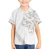 All White Maori Tribal Tattoo Personalised Kid Hawaiian Shirt Stone Gray Polynesian Style LT9 Kid Gray - Polynesian Pride