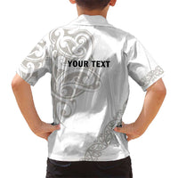 All White Maori Tribal Tattoo Personalised Kid Hawaiian Shirt Stone Gray Polynesian Style LT9 - Polynesian Pride