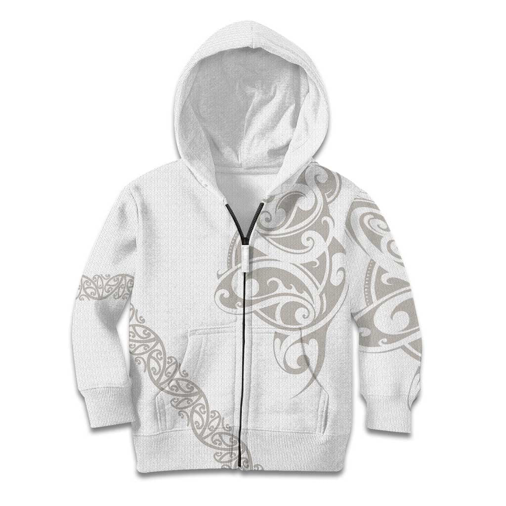 All White Maori Tribal Tattoo Personalised Kid Hoodie Stone Gray Polynesian Style - Polynesian Pride