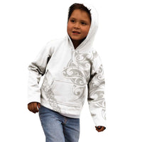 All White Maori Tribal Tattoo Personalised Kid Hoodie Stone Gray Polynesian Style - Polynesian Pride