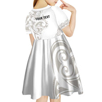 All White Maori Tribal Tattoo Personalised Kid Short Sleeve Dress Stone Gray Polynesian Style - Polynesian Pride