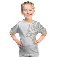All White Maori Tribal Tattoo Personalised Kid T Shirt Stone Gray Polynesian Style LT9 Gray - Polynesian Pride