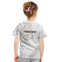 All White Maori Tribal Tattoo Personalised Kid T Shirt Stone Gray Polynesian Style LT9 - Polynesian Pride