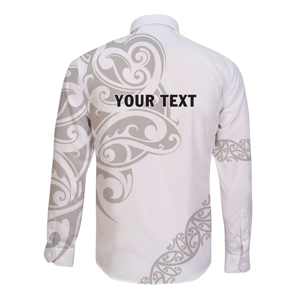 All White Maori Tribal Tattoo Personalised Long Sleeve Button Shirt Stone Gray Polynesian Style - Polynesian Pride