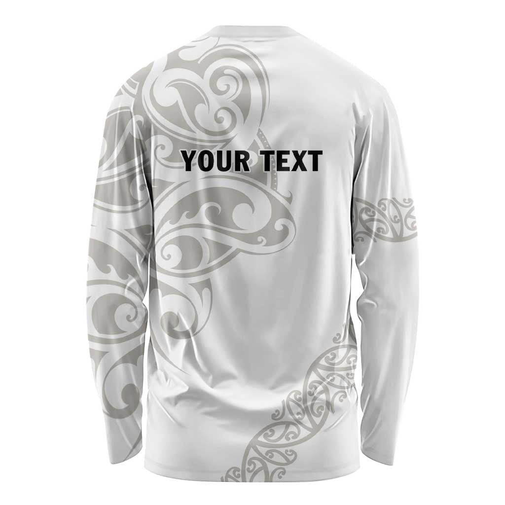 All White Maori Tribal Tattoo Personalised Long Sleeve Shirt Stone Gray Polynesian Style - Polynesian Pride