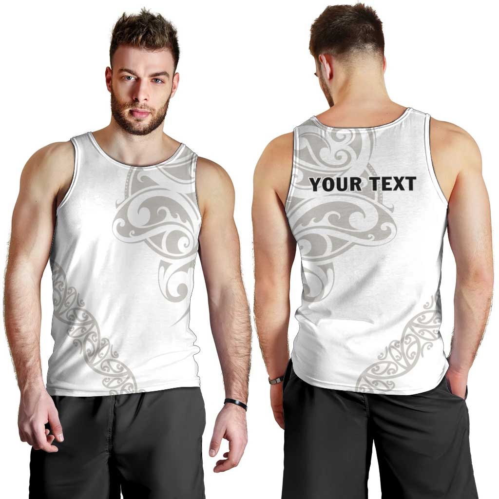 All White Maori Tribal Tattoo Personalised Men Tank Top Stone Gray Polynesian Style - Polynesian Pride
