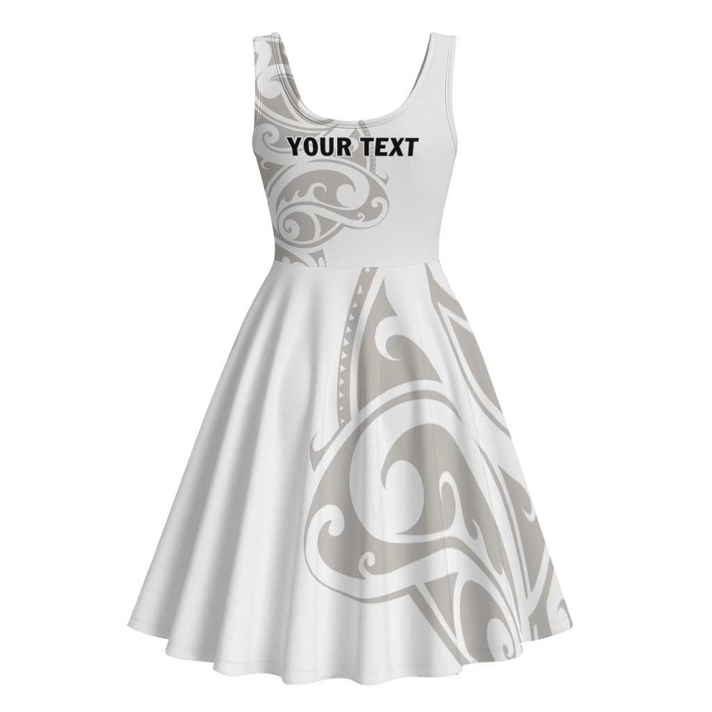 All White Maori Tribal Tattoo Personalised Midi Dress Stone Gray Polynesian Style - Polynesian Pride