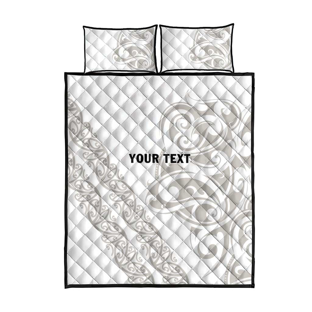 All White Maori Tribal Tattoo Personalised Quilt Bed Set Stone Gray Polynesian Style - Polynesian Pride