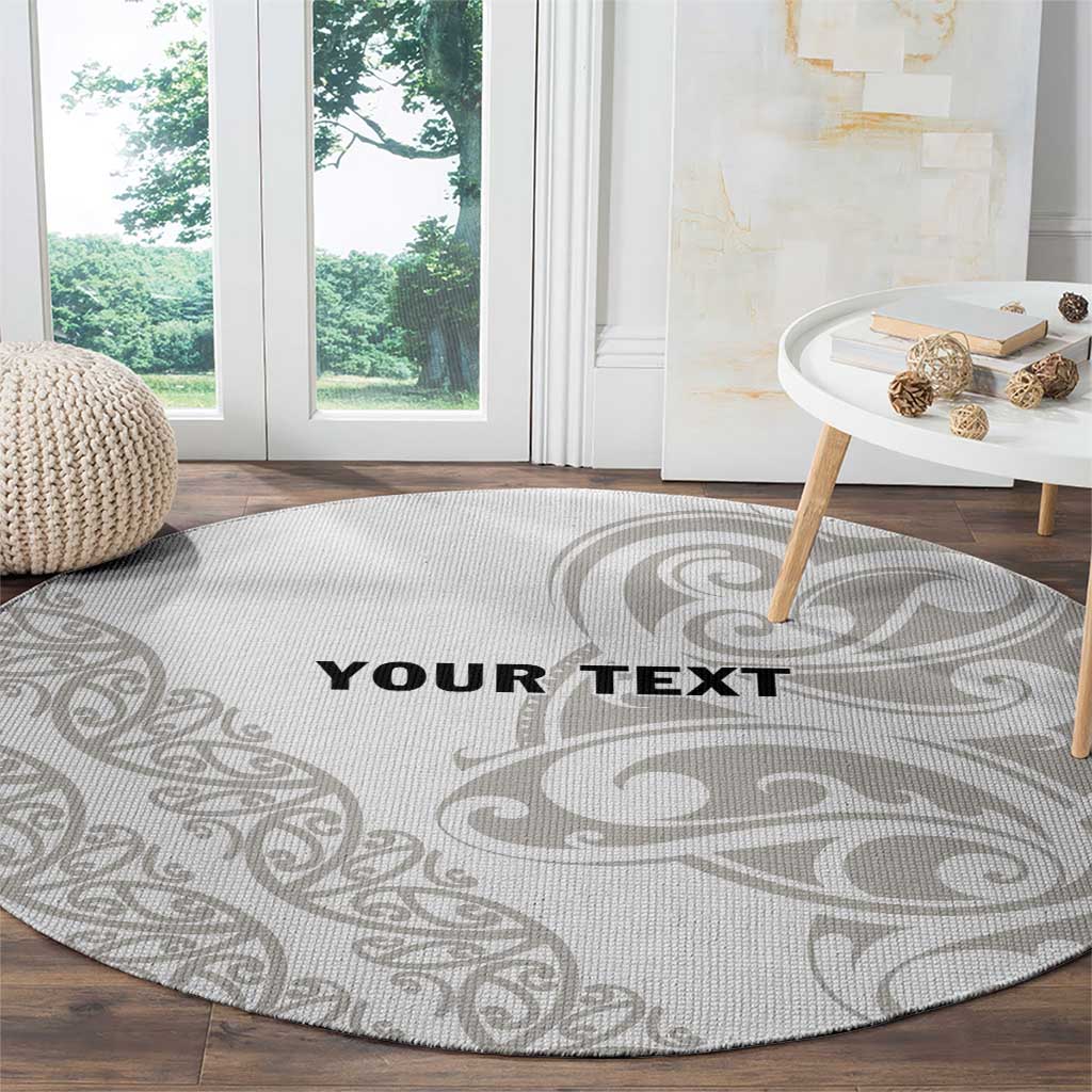 All White Maori Tribal Tattoo Personalised Round Carpet Stone Gray Polynesian Style - Polynesian Pride