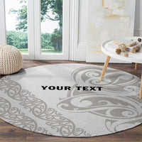 All White Maori Tribal Tattoo Personalised Round Carpet Stone Gray Polynesian Style - Polynesian Pride