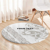 All White Maori Tribal Tattoo Personalised Round Carpet Stone Gray Polynesian Style - Polynesian Pride