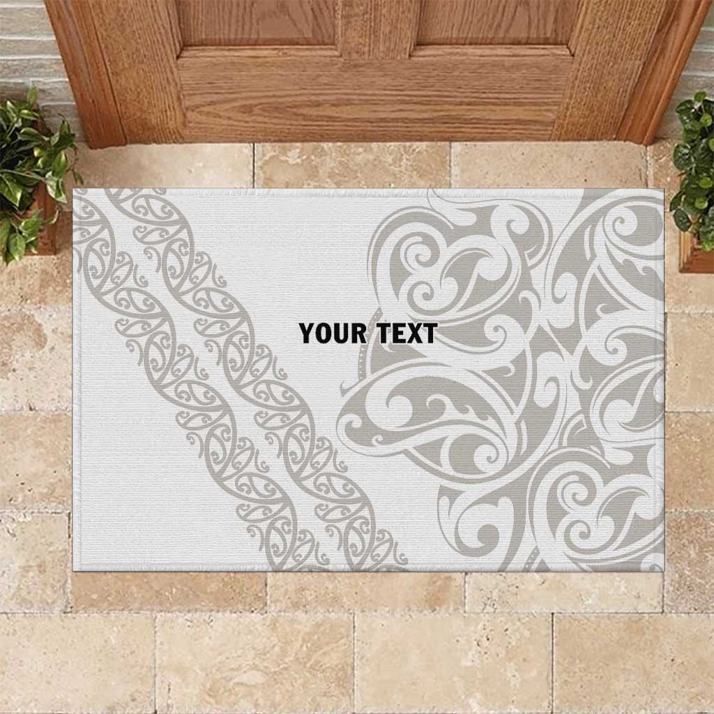 All White Maori Tribal Tattoo Personalised Rubber Doormat Stone Gray Polynesian Style - Polynesian Pride