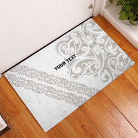 All White Maori Tribal Tattoo Personalised Rubber Doormat Stone Gray Polynesian Style - Polynesian Pride