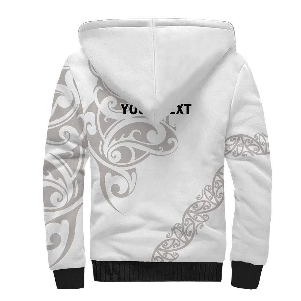 All White Maori Tribal Tattoo Personalised Sherpa Hoodie Stone Gray Polynesian Style - Polynesian Pride
