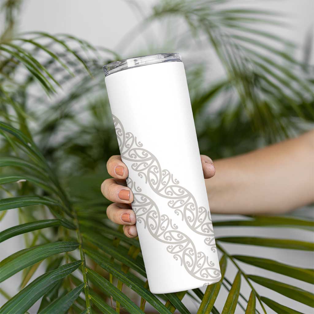 All White Maori Tribal Tattoo Personalised Skinny Tumbler Stone Gray Polynesian Style - Polynesian Pride