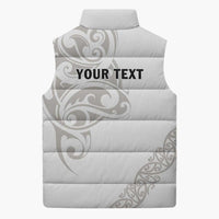 All White Maori Tribal Tattoo Personalised Sleeveless Puffer Jacket Stone Gray Polynesian Style - Polynesian Pride