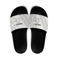 All White Maori Tribal Tattoo Personalised Slide Sandals Stone Gray Polynesian Style - Polynesian Pride