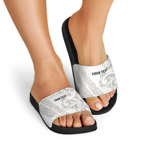 All White Maori Tribal Tattoo Personalised Slide Sandals Stone Gray Polynesian Style - Polynesian Pride