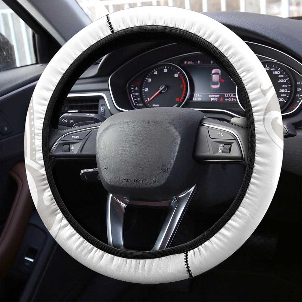 All White Maori Tribal Tattoo Steering Wheel Cover Stone Gray Polynesian Style - Polynesian Pride