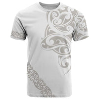 All White Maori Tribal Tattoo Personalised T Shirt Stone Gray Polynesian Style - Polynesian Pride