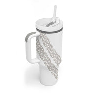 All White Maori Tribal Tattoo Personalised Tumbler With Handle Stone Gray Polynesian Style - Polynesian Pride