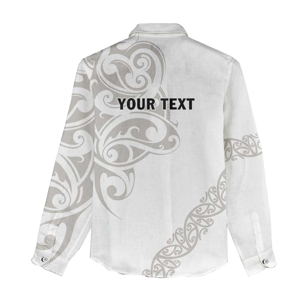 All White Maori Tribal Tattoo Personalised Women Casual Shirt Stone Gray Polynesian Style - Polynesian Pride
