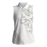 All White Maori Tribal Tattoo Personalised Women Sleeveless Polo Shirt Stone Gray Polynesian Style - Polynesian Pride