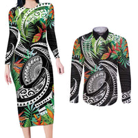 Polynesian Pacific Rugby Tribal Couples Matching Long Sleeve Bodycon Dress and Long Sleeve Button Shirt Tropical Vibe