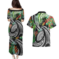Polynesian Pacific Rugby Tribal Couples Matching Puletasi and Hawaiian Shirt Tropical Vibe