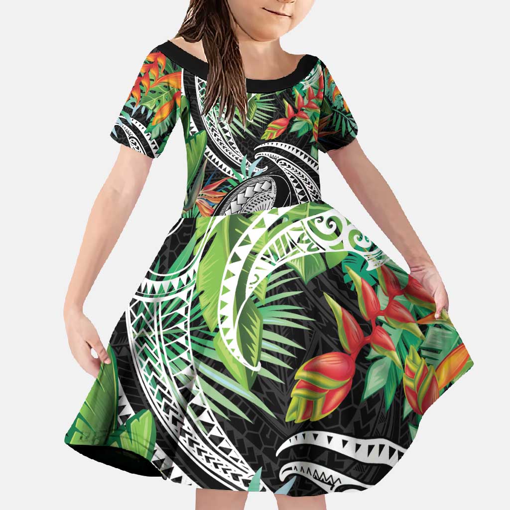 Polynesian Pacific Rugby Tribal Family Matching Long Sleeve Bodycon Dress and Hawaiian Shirt Tropical Vibe