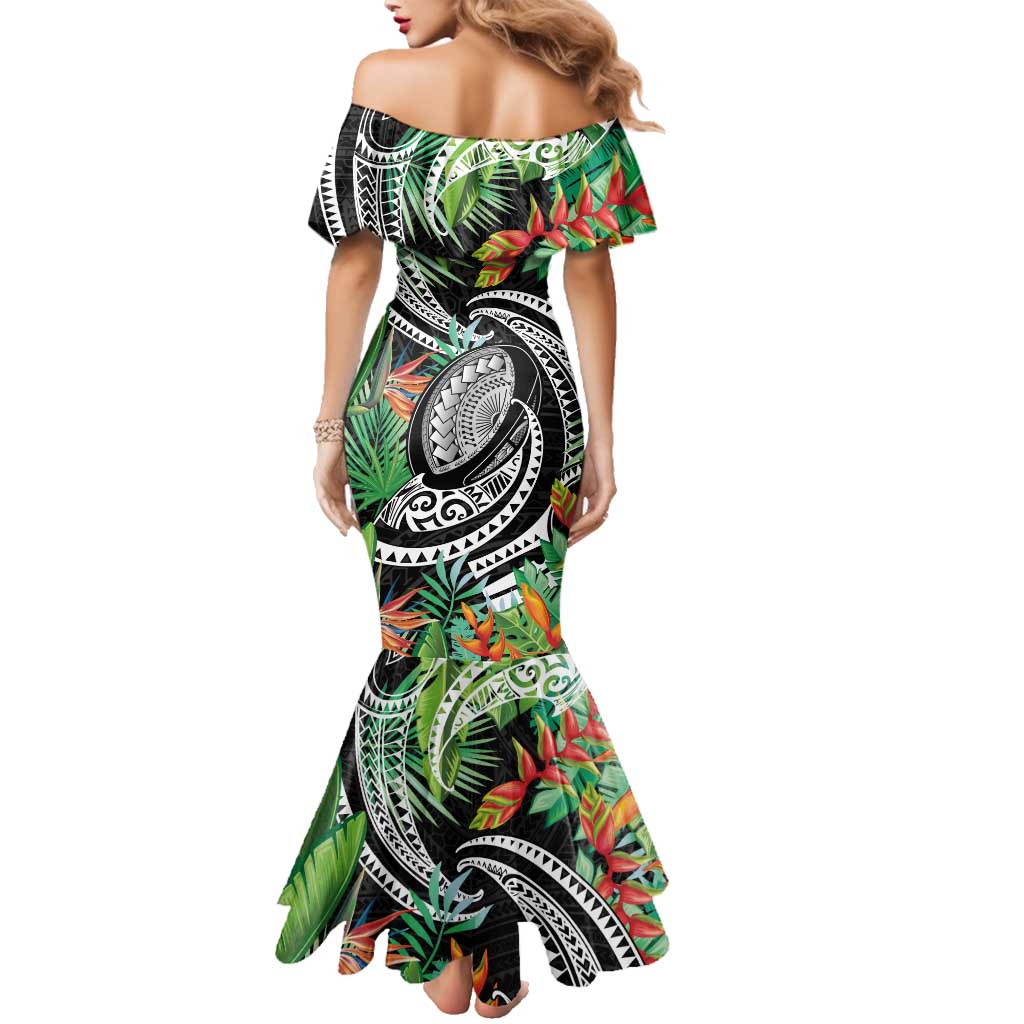 Polynesian Pacific Rugby Tribal Family Matching Mermaid Dress and Hawaiian Shirt Tropical Vibe