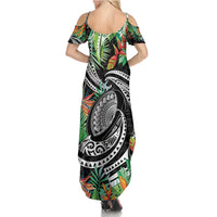 Polynesian Pacific Rugby Tribal Family Matching Summer Maxi Dress and Hawaiian Shirt Tropical Vibe