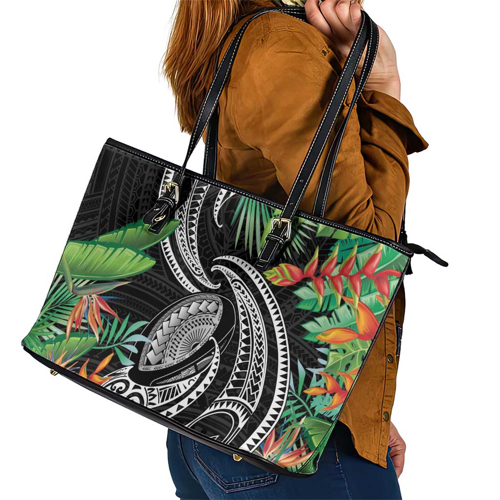 Polynesian Pacific Rugby Tribal Leather Tote Bag Tropical Vibe