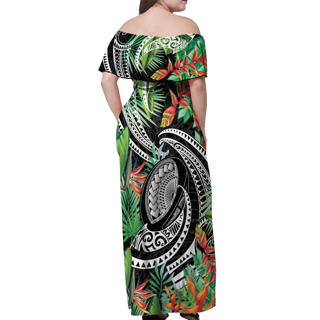 Polynesian Pacific Rugby Tribal Off Shoulder Maxi Dress Tropical Vibe
