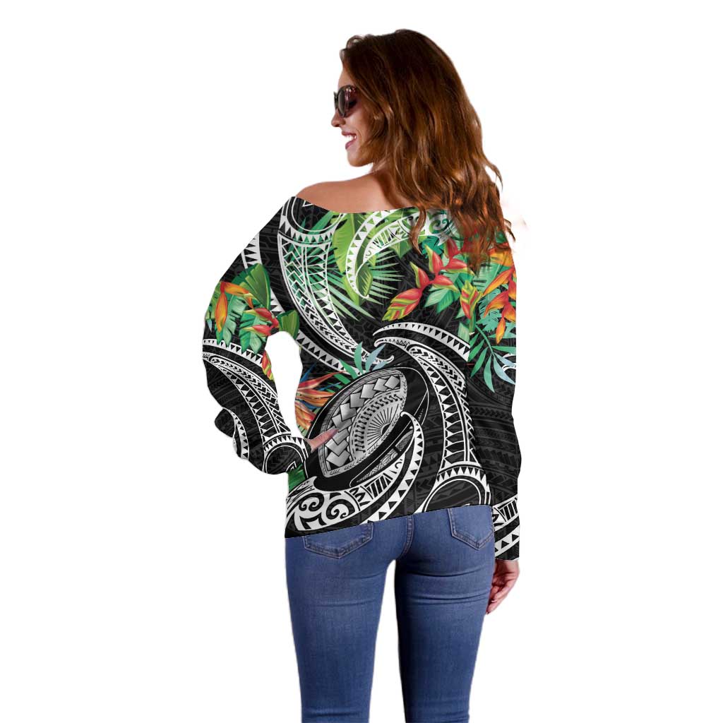 Polynesian Pacific Rugby Tribal Off Shoulder Sweater Tropical Vibe