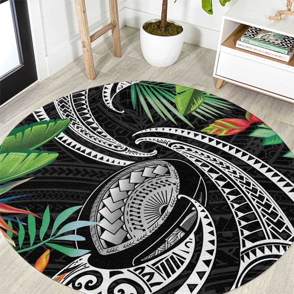 Polynesian Pacific Rugby Tribal Round Carpet Tropical Vibe LT9 Black - Polynesian Pride