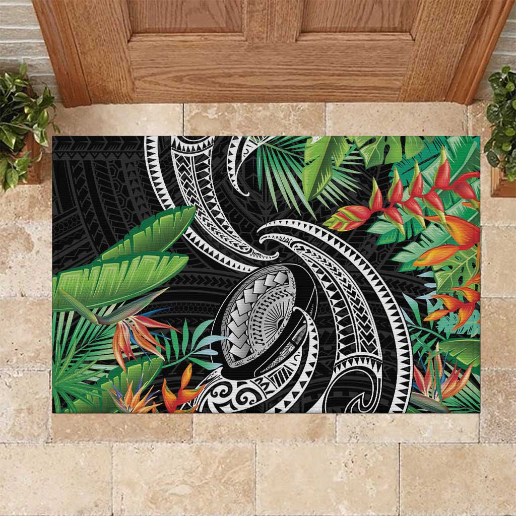 Polynesian Pacific Rugby Tribal Rubber Doormat Tropical Vibe LT9 Black - Polynesian Pride