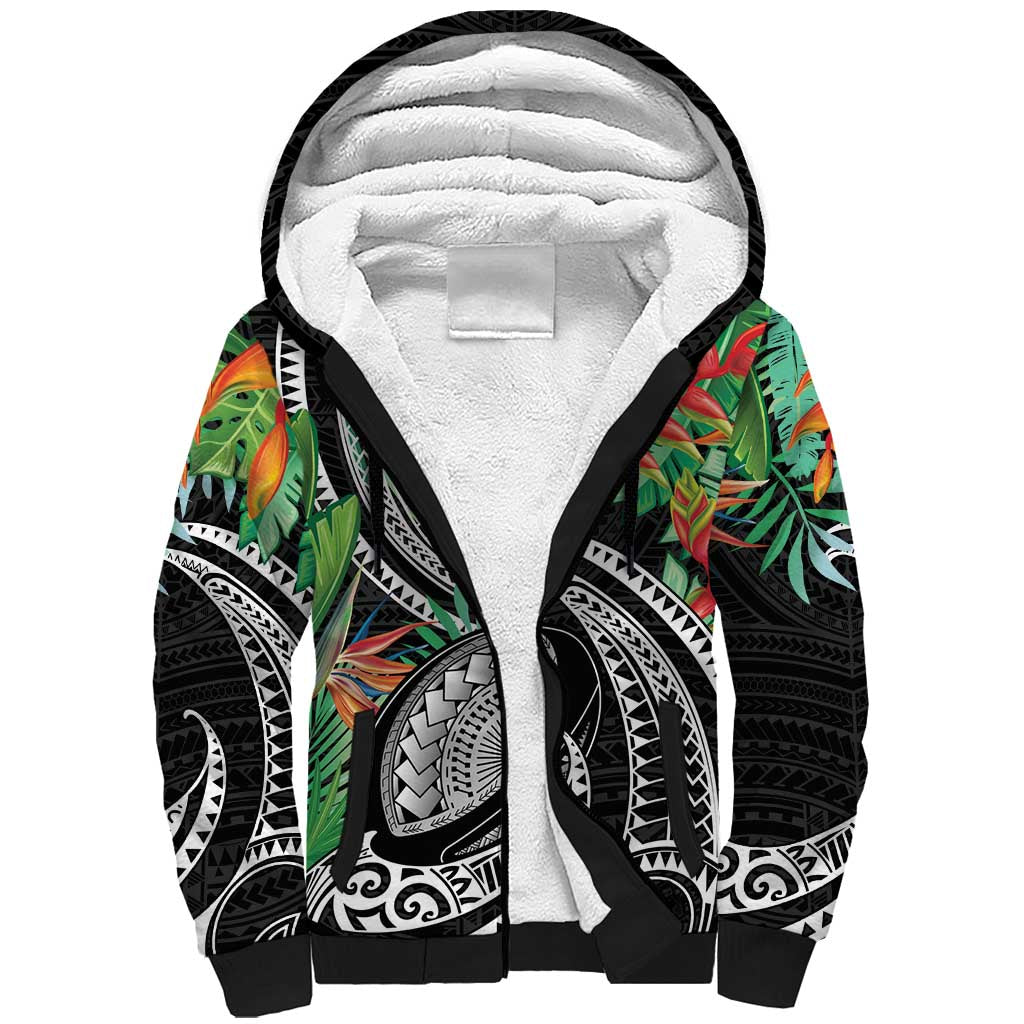 Polynesian Pacific Rugby Tribal Sherpa Hoodie Tropical Vibe LT9 Unisex Black - Polynesian Pride
