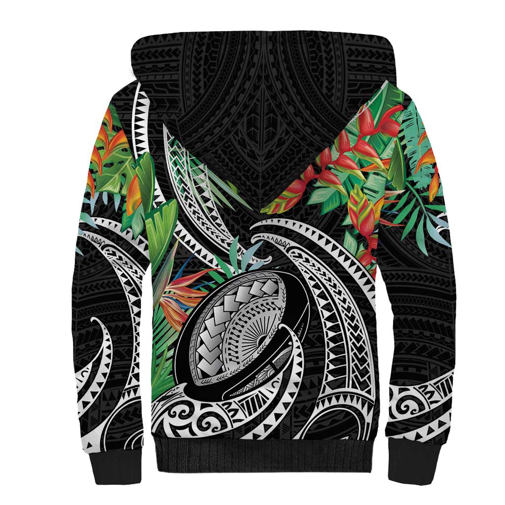 Polynesian Pacific Rugby Tribal Sherpa Hoodie Tropical Vibe