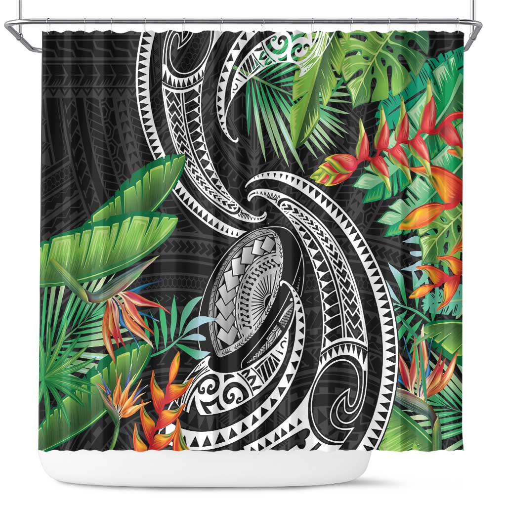 Polynesian Pacific Rugby Tribal Shower Curtain Tropical Vibe LT9 Black - Polynesian Pride