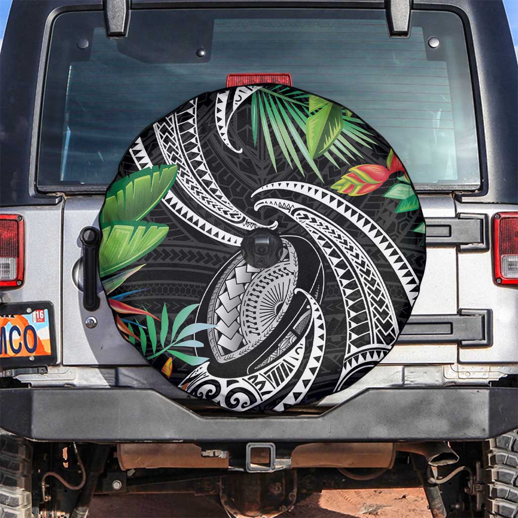 Polynesian Pacific Rugby Tribal Spare Tire Cover Tropical Vibe LT9 Black - Polynesian Pride