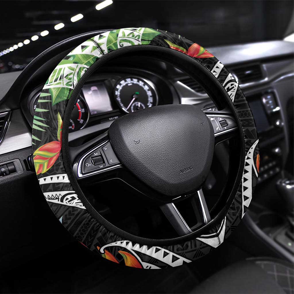Polynesian Pacific Rugby Tribal Steering Wheel Cover Tropical Vibe LT9 Universal Fit Black - Polynesian Pride