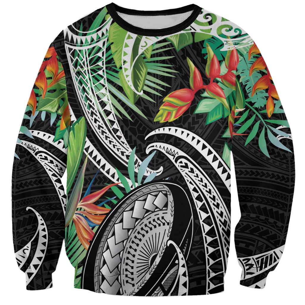 Polynesian Pacific Rugby Tribal Sweatshirt Tropical Vibe LT9 Unisex Black - Polynesian Pride