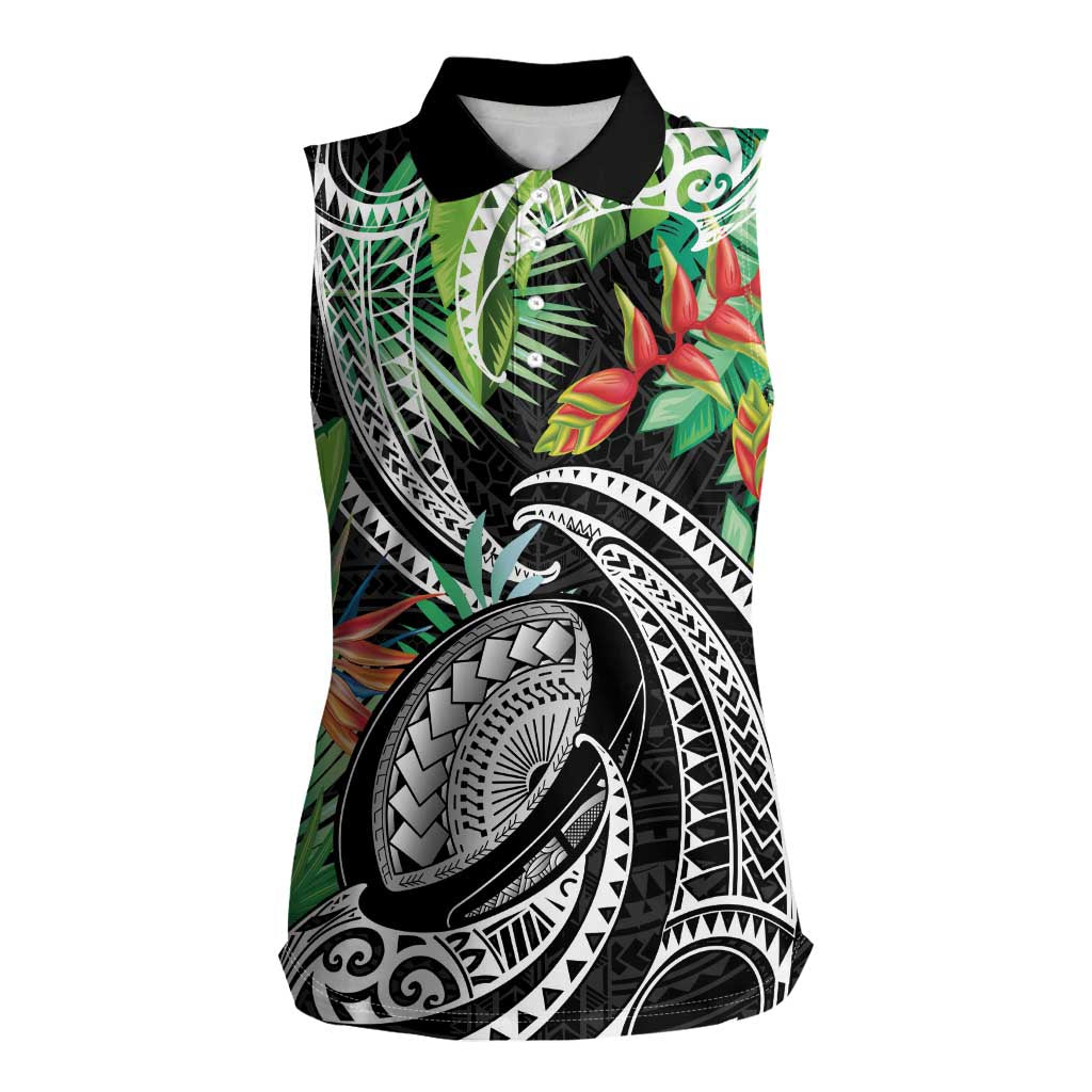 Polynesian Pacific Rugby Tribal Women Sleeveless Polo Shirt Tropical Vibe LT9 Female Black - Polynesian Pride