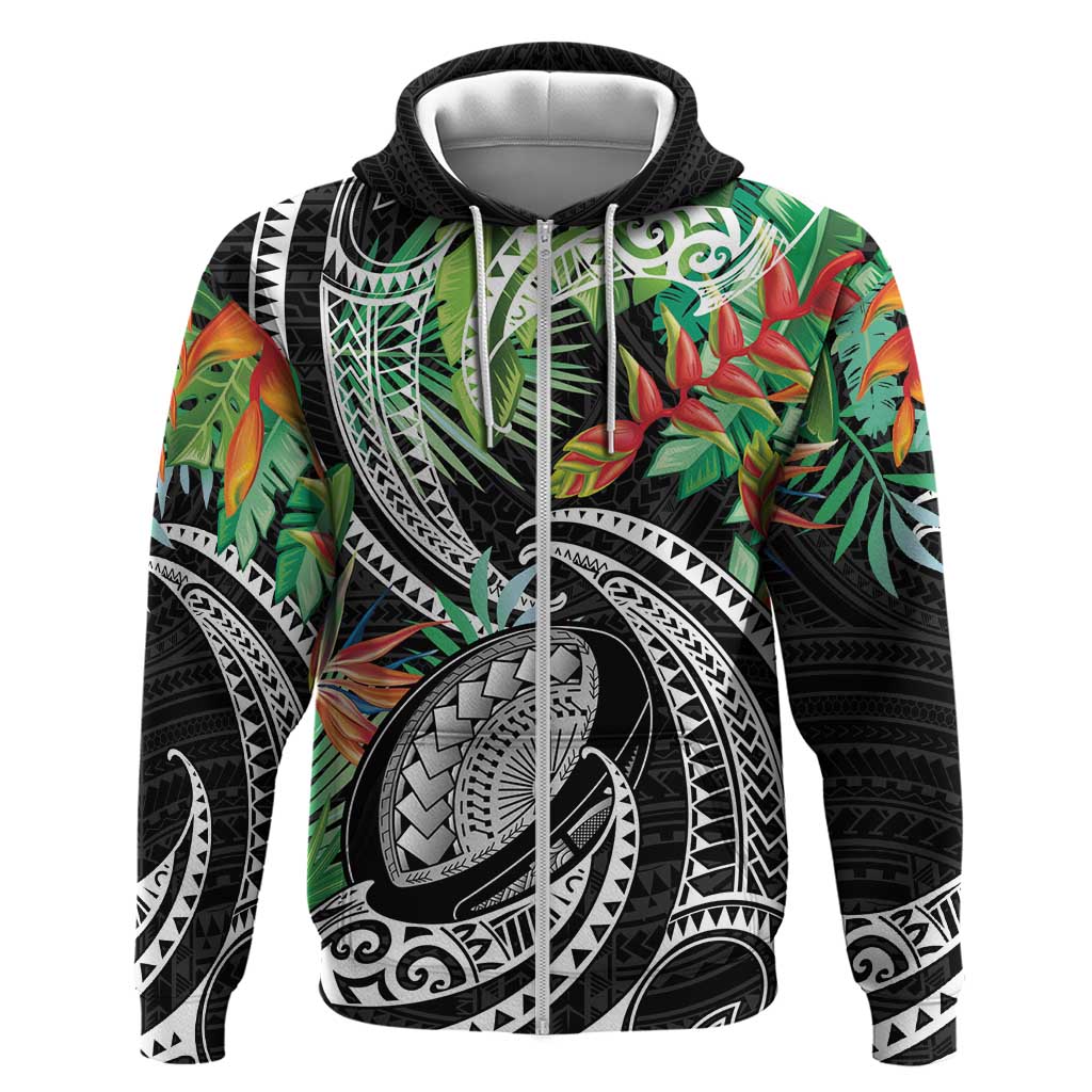 Polynesian Pacific Rugby Tribal Zip Hoodie Tropical Vibe LT9 Zip Hoodie Black - Polynesian Pride