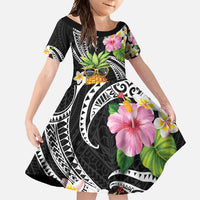 Hau'oli Makahiki Hou Family Matching Mermaid Dress and Hawaiian Shirt Aloha Pineapple Tropical Vibe LT9 Daughter's Dress Black - Polynesian Pride