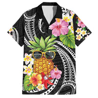 Hau'oli Makahiki Hou Family Matching Short Sleeve Bodycon Dress and Hawaiian Shirt Aloha Pineapple Tropical Vibe LT9 Dad's Shirt - Short Sleeve Black - Polynesian Pride