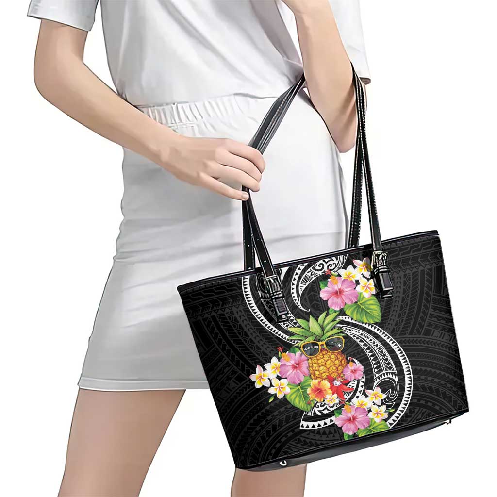 Hau'oli Makahiki Hou Leather Tote Bag Aloha Pineapple Tropical Vibe