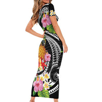 Hau'oli Makahiki Hou Short Sleeve Bodycon Dress Aloha Pineapple Tropical Vibe LT9 - Polynesian Pride