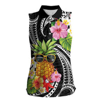Hau'oli Makahiki Hou Women Sleeveless Polo Shirt Aloha Pineapple Tropical Vibe